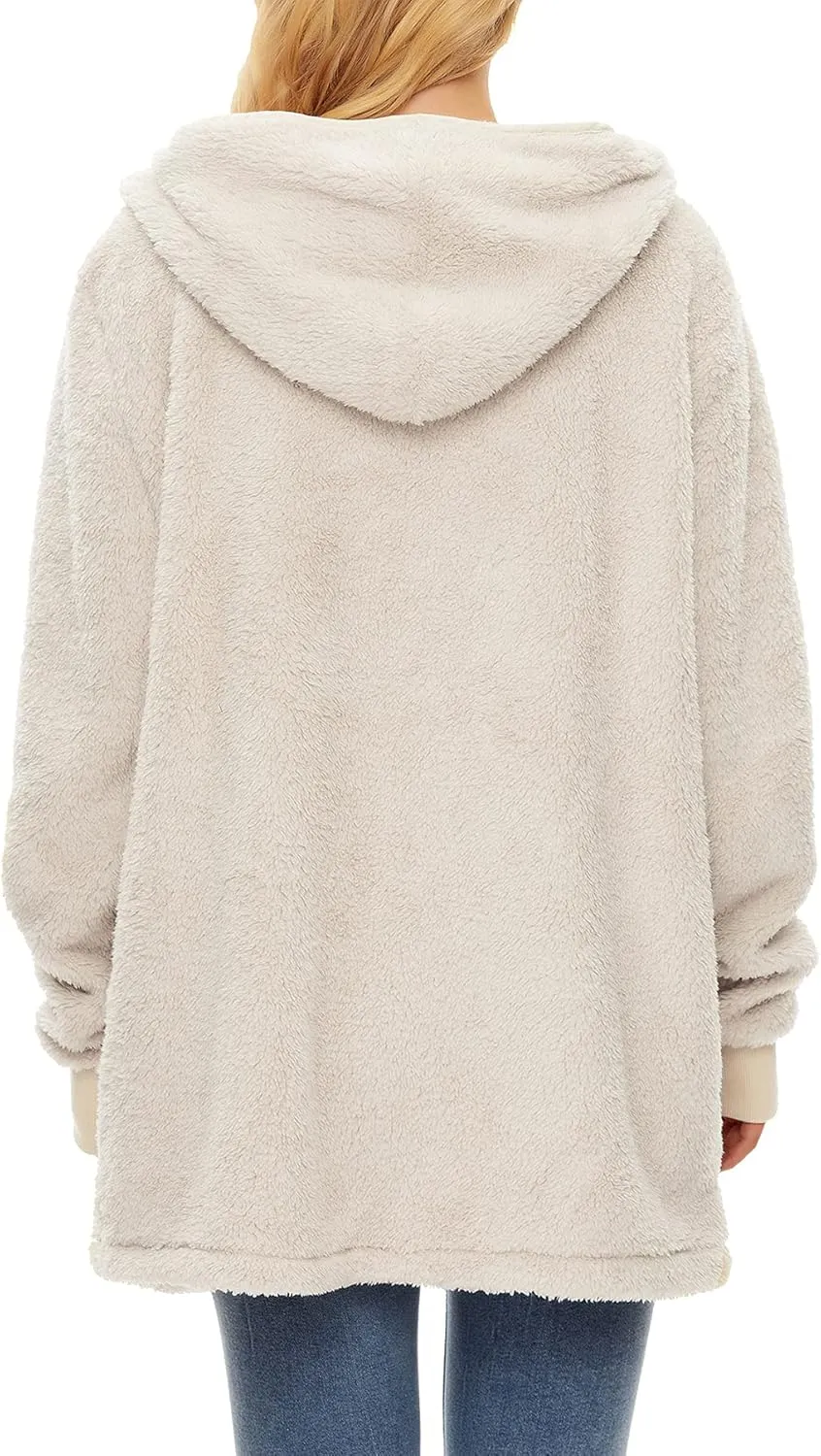 Zando Womens Fuzzy Hoodies for Women Open Front Fleece Hoodie Women Oversized Sweatshirts Loose Cute Hooded Pullover