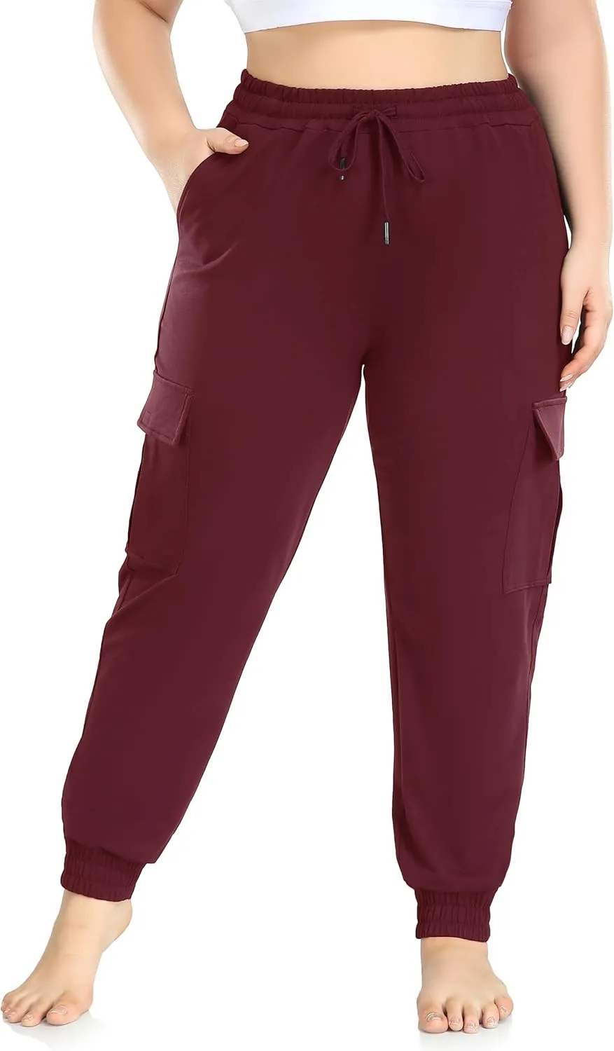 ZERDOCEAN Women's Plus Size Cargo Sweatpants Active Workout Casual Sweat Pants Joggers Pants Pockets Drawstring