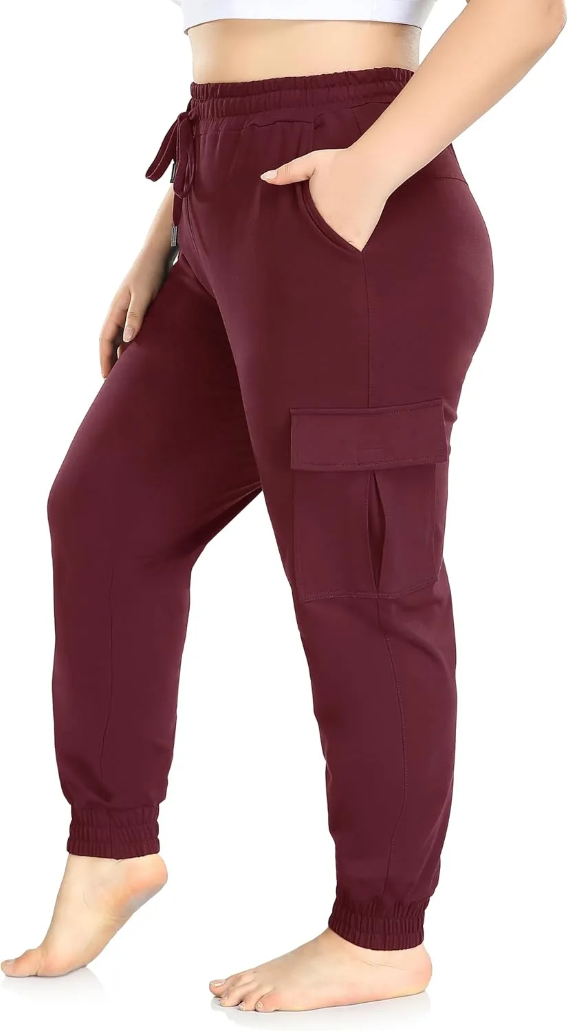 ZERDOCEAN Women's Plus Size Cargo Sweatpants Active Workout Casual Sweat Pants Joggers Pants Pockets Drawstring
