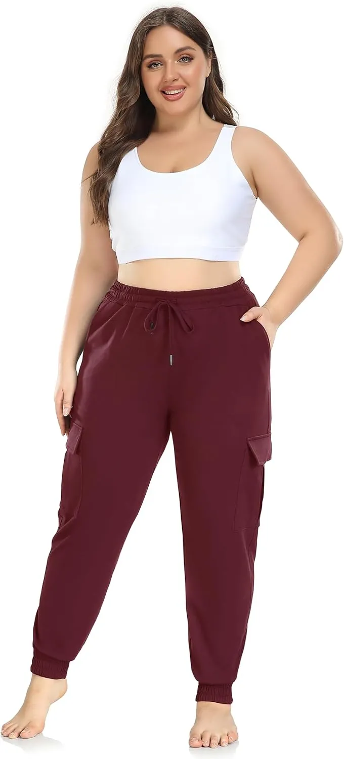 ZERDOCEAN Women's Plus Size Cargo Sweatpants Active Workout Casual Sweat Pants Joggers Pants Pockets Drawstring