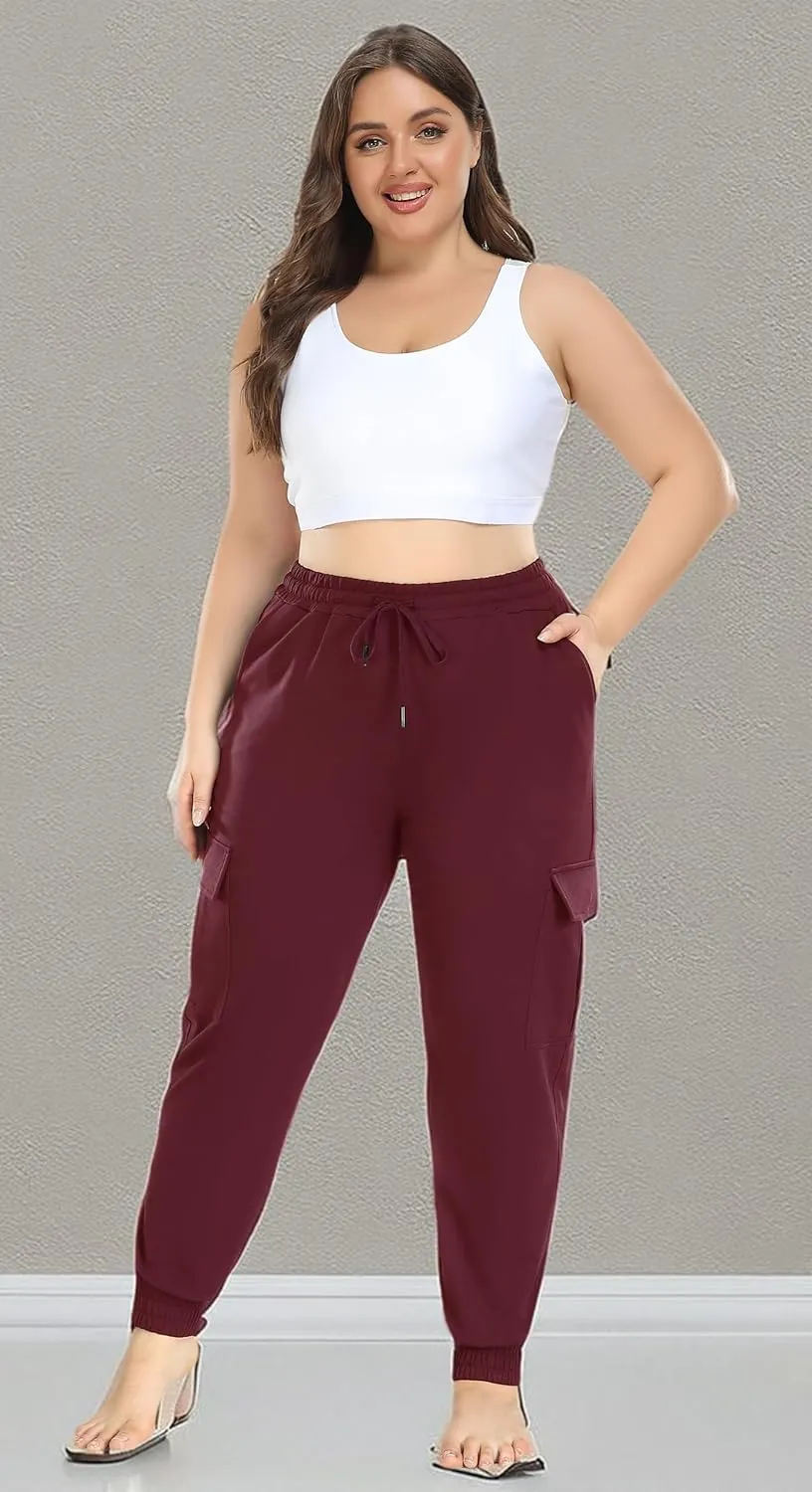 ZERDOCEAN Women's Plus Size Cargo Sweatpants Active Workout Casual Sweat Pants Joggers Pants Pockets Drawstring