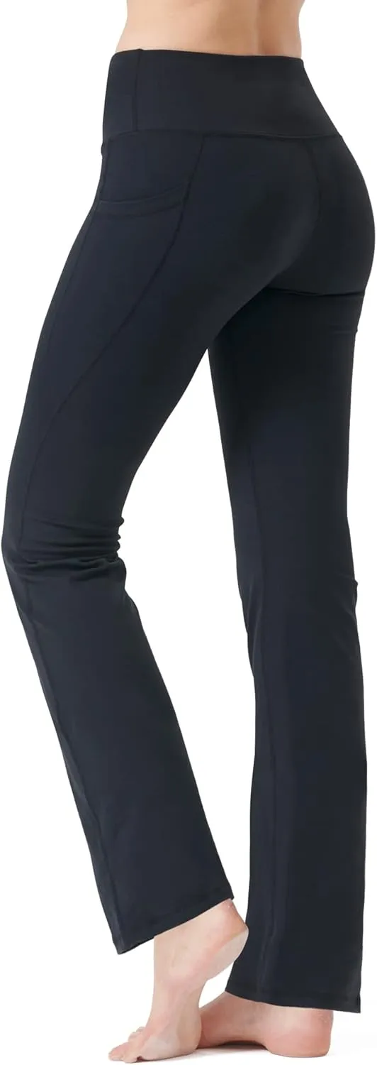 Zeronic Women's High Waist Bootcut Yoga Pants with Pockets Tummy Control Workout Running Pants Long Bootleg Flare Pants