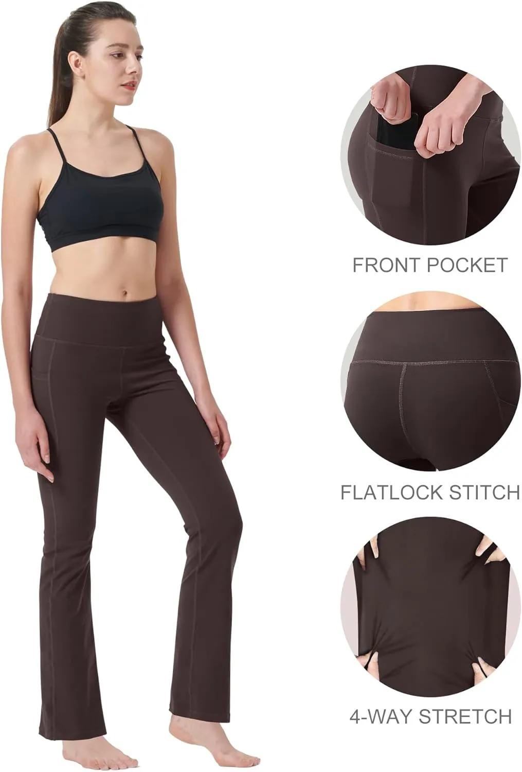 Zeronic Women's High Waist Bootcut Yoga Pants with Pockets Tummy Control Workout Running Pants Long Bootleg Flare Pants