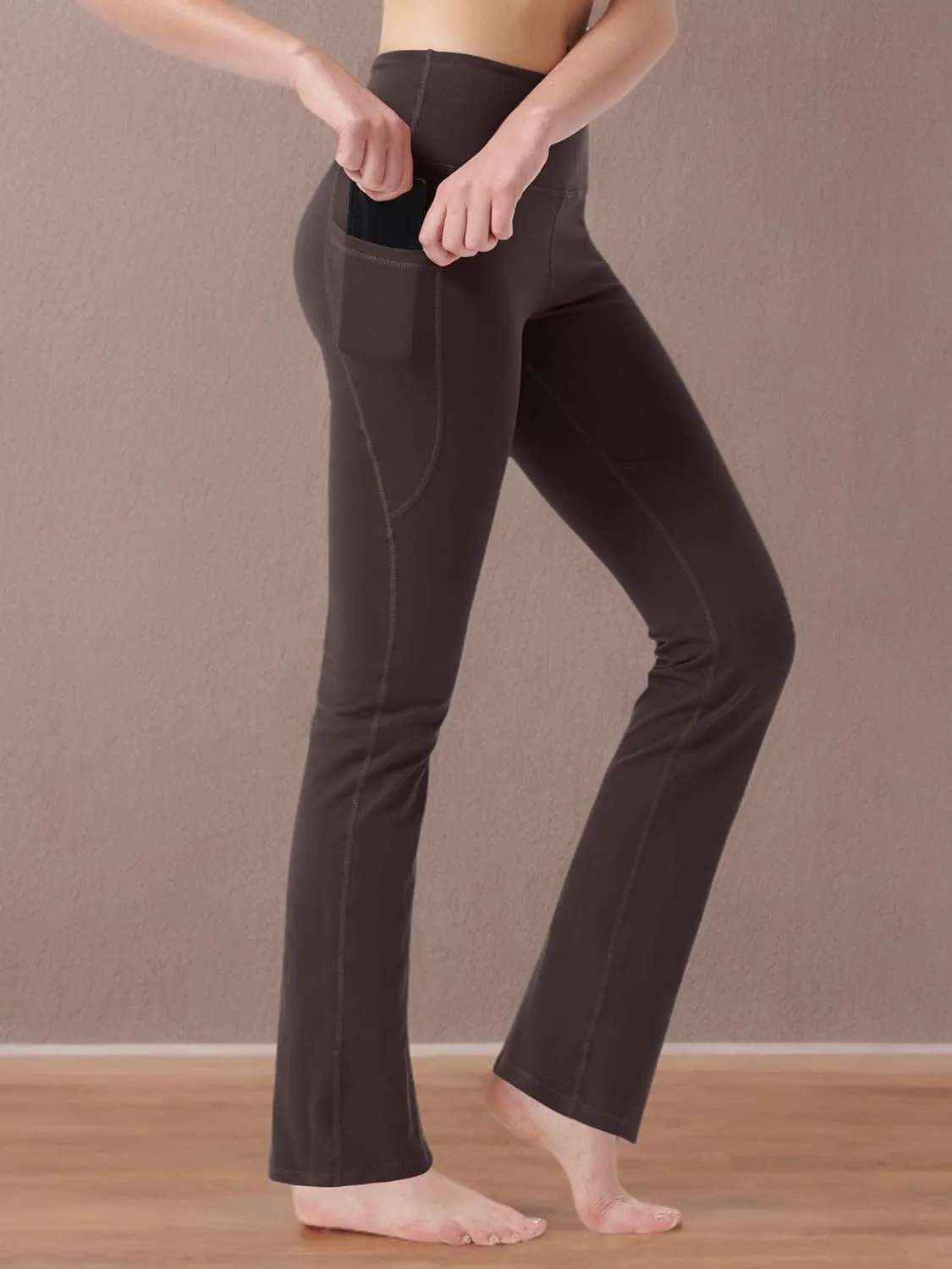 Zeronic Women's High Waist Bootcut Yoga Pants with Pockets Tummy Control Workout Running Pants Long Bootleg Flare Pants