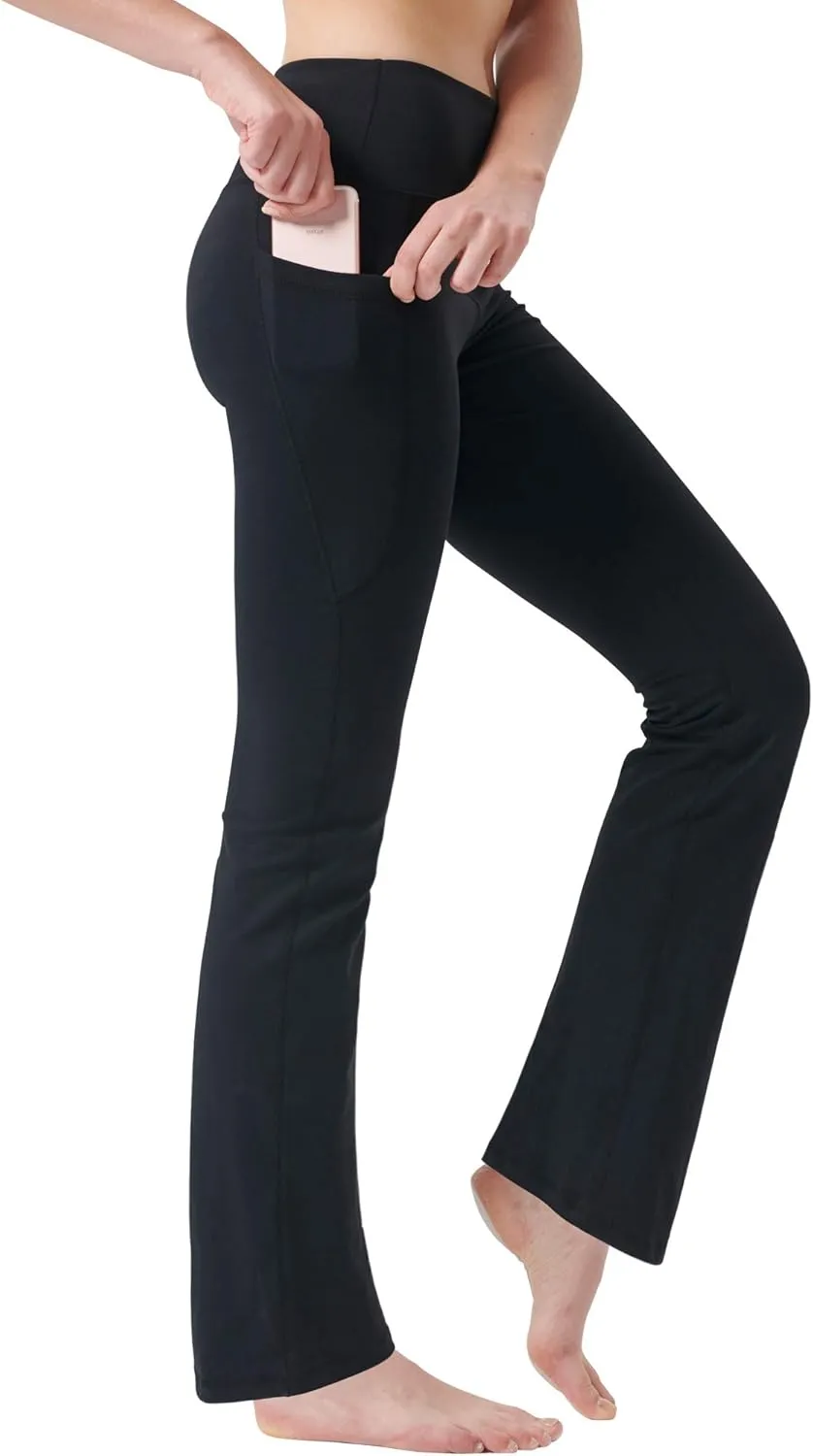 Zeronic Women's High Waist Bootcut Yoga Pants with Pockets Tummy Control Workout Running Pants Long Bootleg Flare Pants