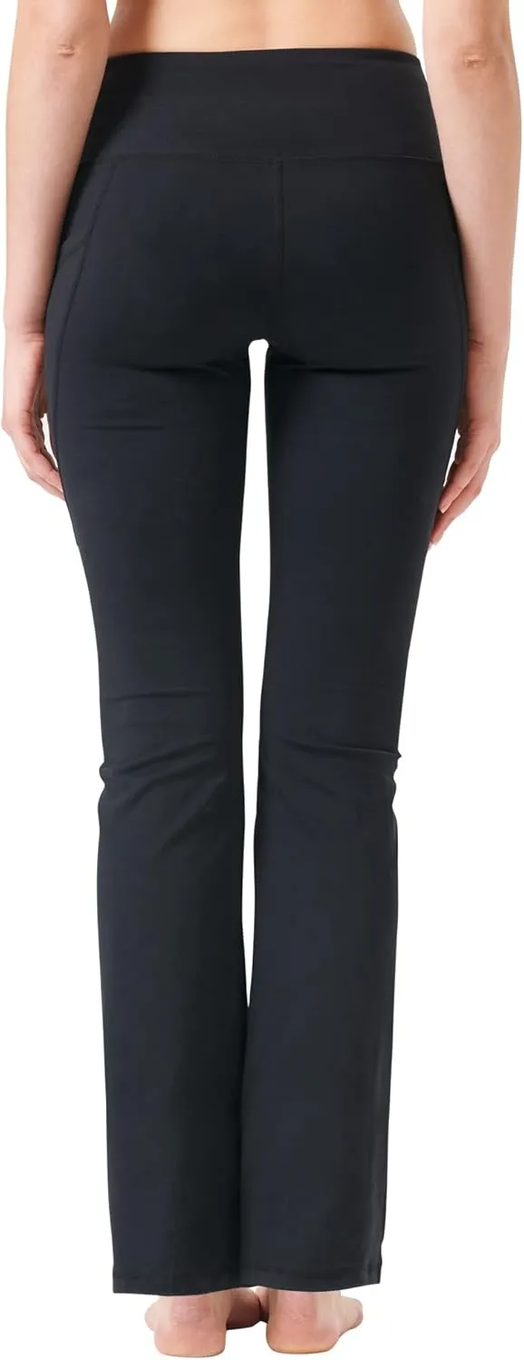 Zeronic Women's High Waist Bootcut Yoga Pants with Pockets Tummy Control Workout Running Pants Long Bootleg Flare Pants
