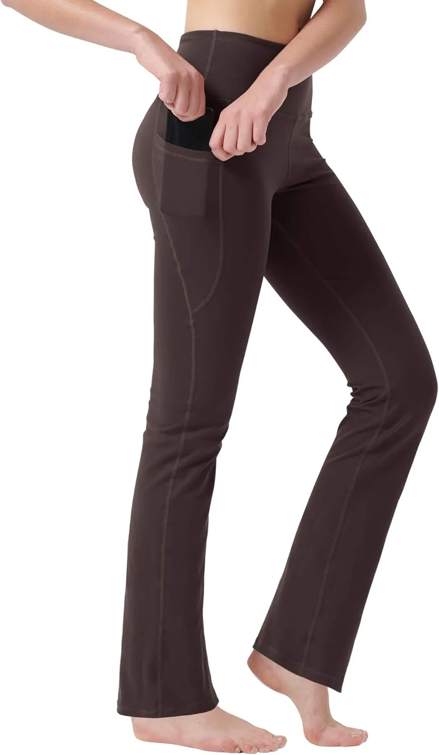 Zeronic Women's High Waist Bootcut Yoga Pants with Pockets Tummy Control Workout Running Pants Long Bootleg Flare Pants