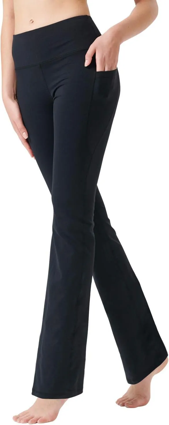 Zeronic Women's High Waist Bootcut Yoga Pants with Pockets Tummy Control Workout Running Pants Long Bootleg Flare Pants