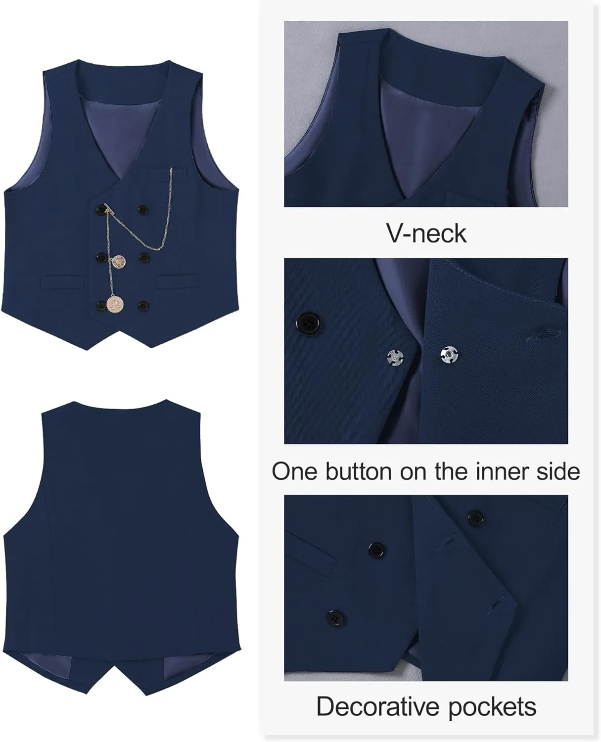 ZOEREA Boys Suit Formal Dress Clothes Big Boy Wedding Outfit Vest Pants Dress Shirt Chain Adjustable Tie 6-10Y