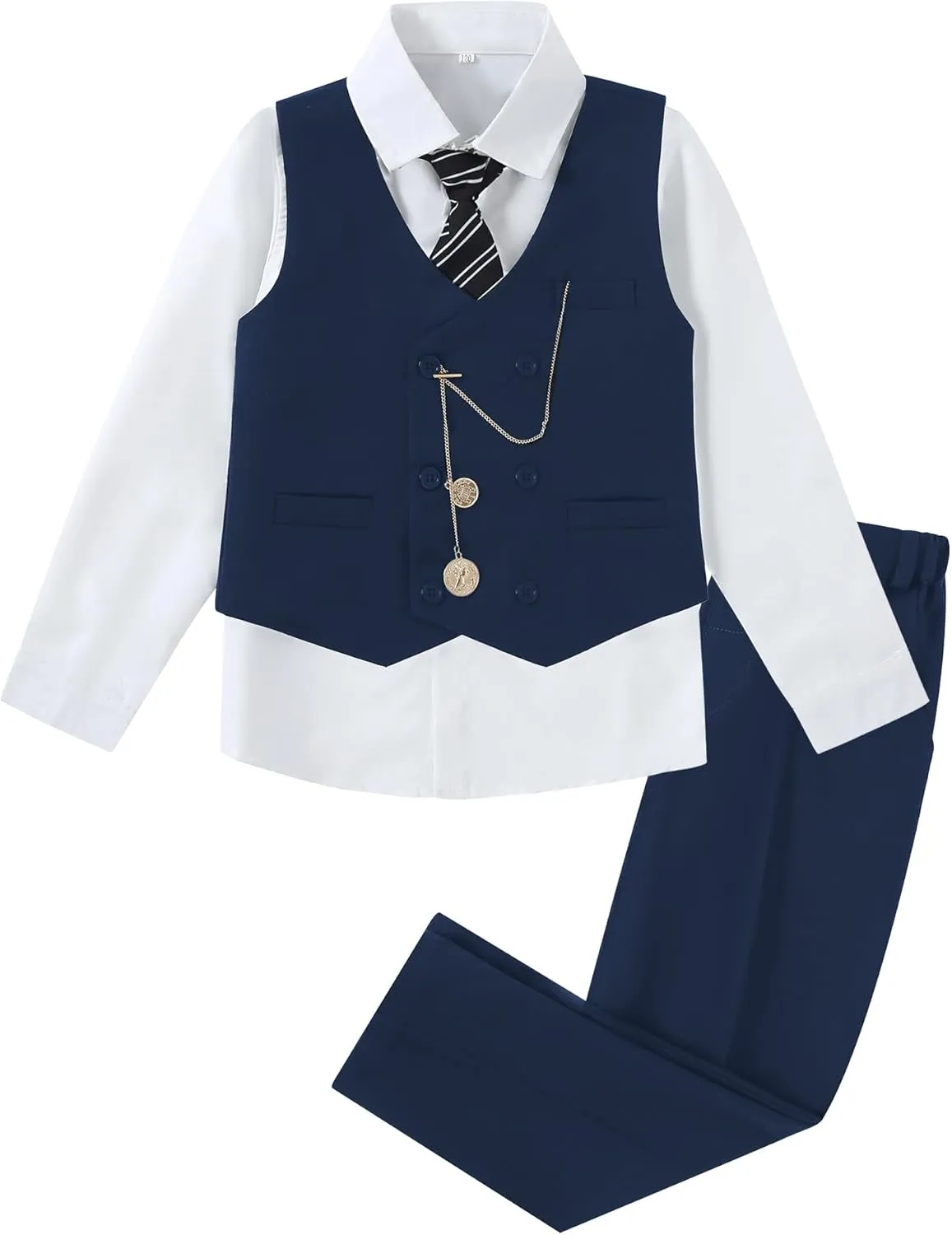 ZOEREA Boys Suit Formal Dress Clothes Big Boy Wedding Outfit Vest Pants Dress Shirt Chain Adjustable Tie 6-10Y